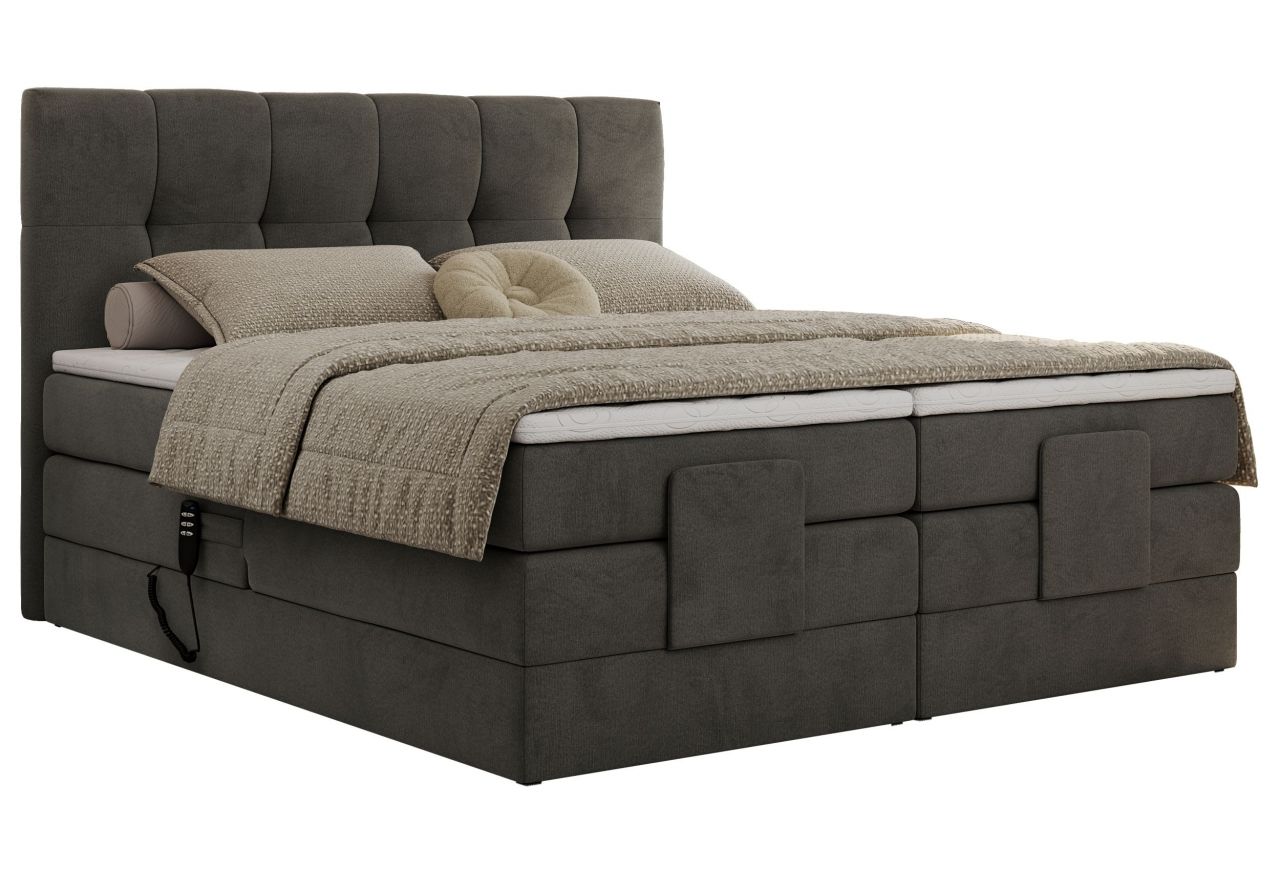 Łóżko kontynentalne VITTORIA 140x200 - H3 - ciemnoszary, welwet - regulacja elektryczna