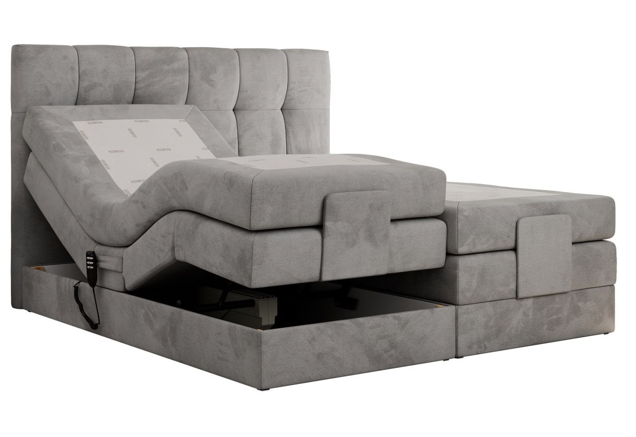 Łóżko kontynentalne VITTORIA 200x200 - H4 - jasnoszary, welwet - regulacja elektryczna