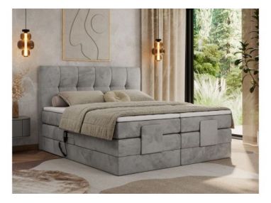 Łóżko kontynentalne VITTORIA 180x200 - H4 - jasnoszary, welwet - regulacja elektryczna