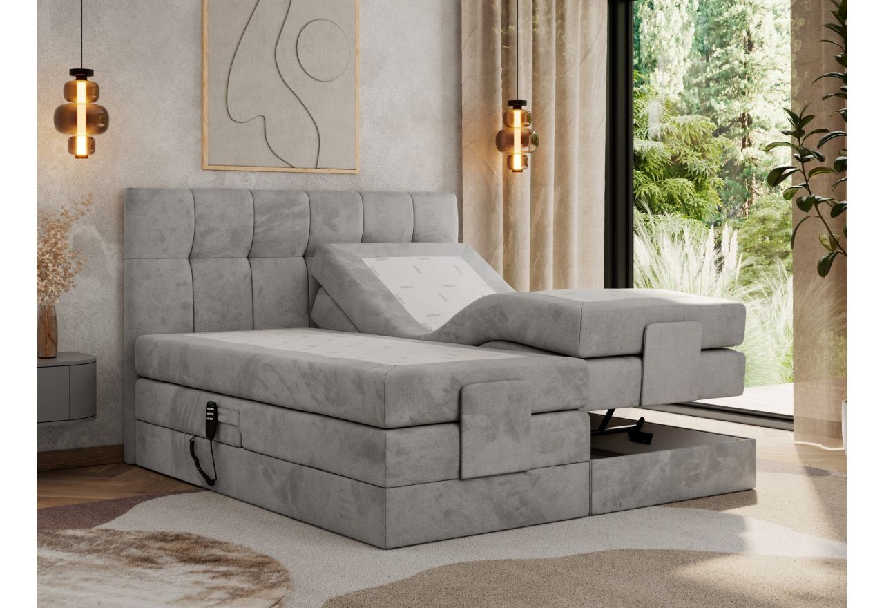 Łóżko kontynentalne VITTORIA 180x200 - H4 - jasnoszary, welwet - regulacja elektryczna