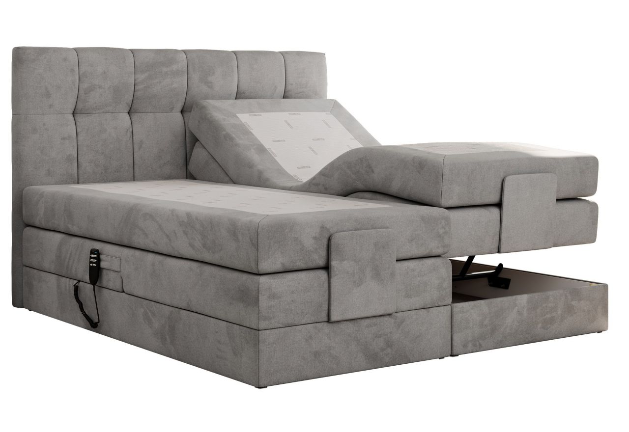 Łóżko kontynentalne VITTORIA 140x200 - H4 - jasnoszary, welwet - regulacja elektryczna