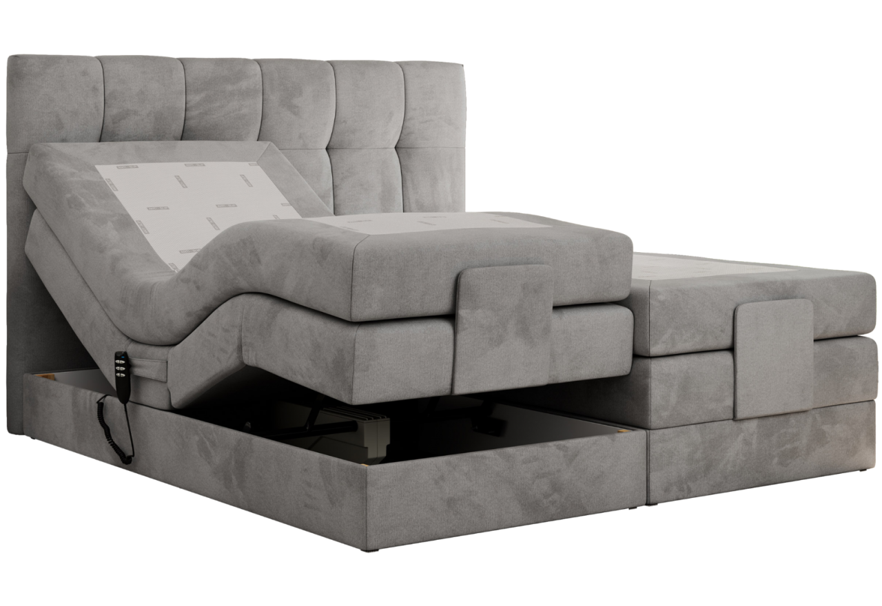Łóżko kontynentalne VITTORIA 140x200 - H3 - jasnoszary, welwet - regulacja elektryczna