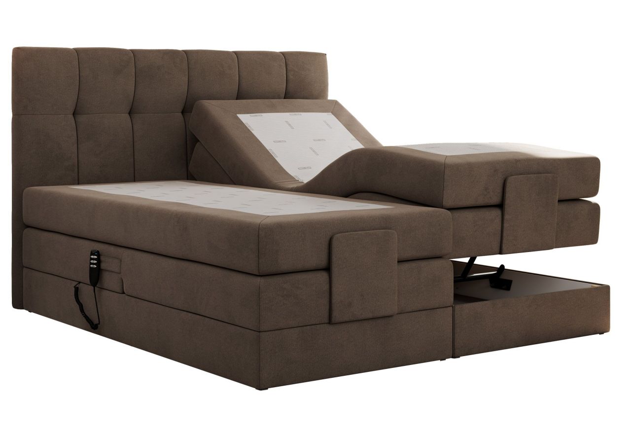 Łóżko kontynentalne VITTORIA 200x200 - H4 - brązowy, welwet - regulacja elektryczna