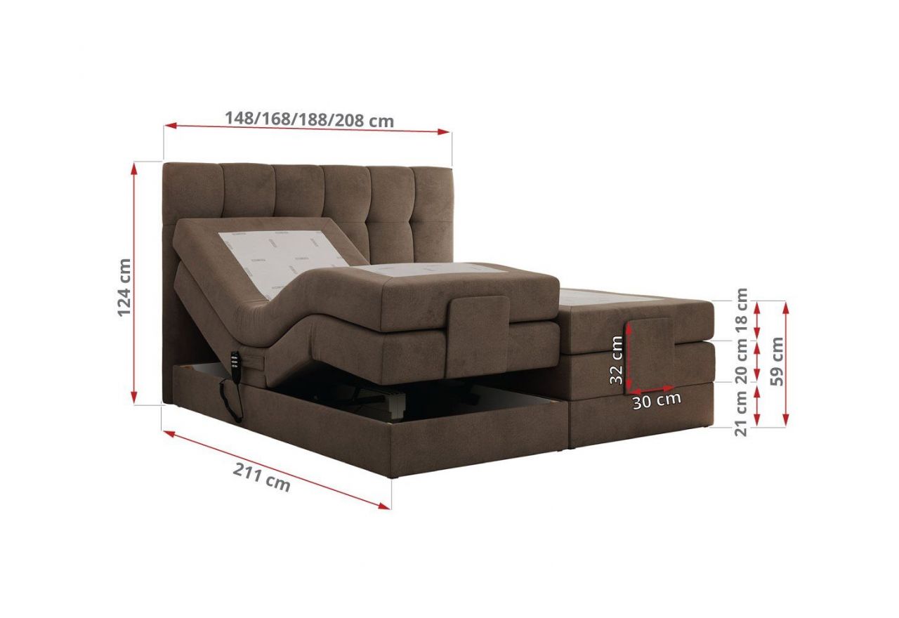Łóżko kontynentalne VITTORIA 180x200 - H4 - brązowy, welwet - regulacja elektryczna