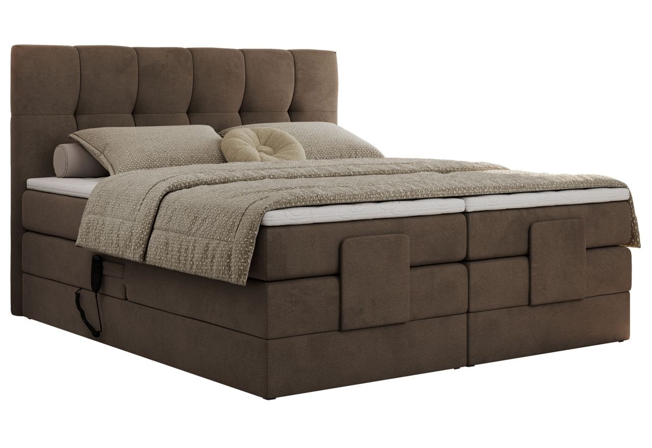 Łóżko kontynentalne VITTORIA 200x200 - H3 - brązowy, welwet - regulacja elektryczna