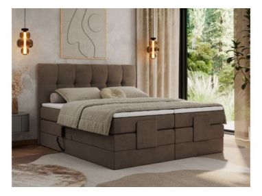 Łóżko kontynentalne VITTORIA 160x200 - H3 - brązowy, welwet - regulacja elektryczna