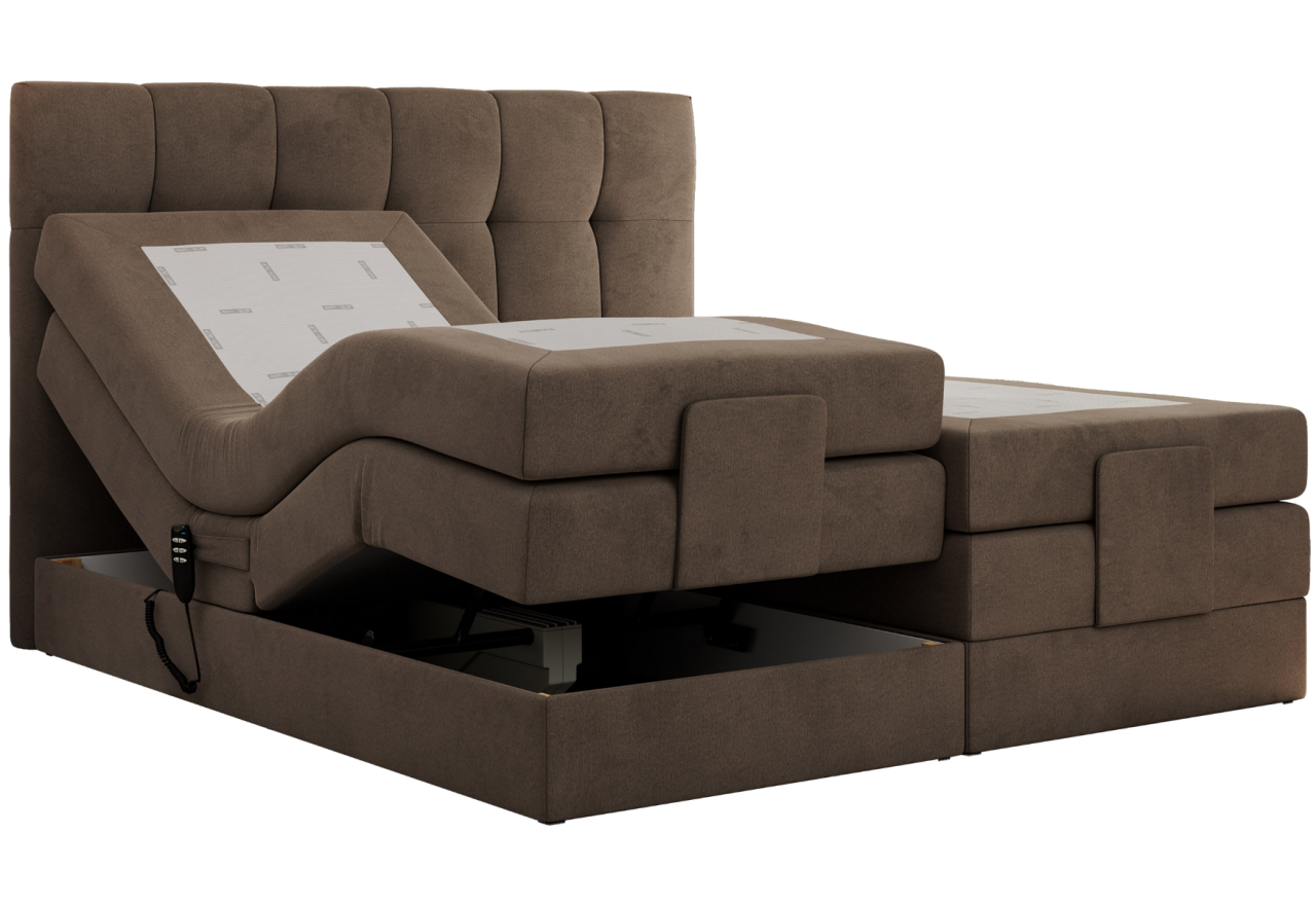 Łóżko kontynentalne VITTORIA 160x200 - H3 - brązowy, welwet - regulacja elektryczna