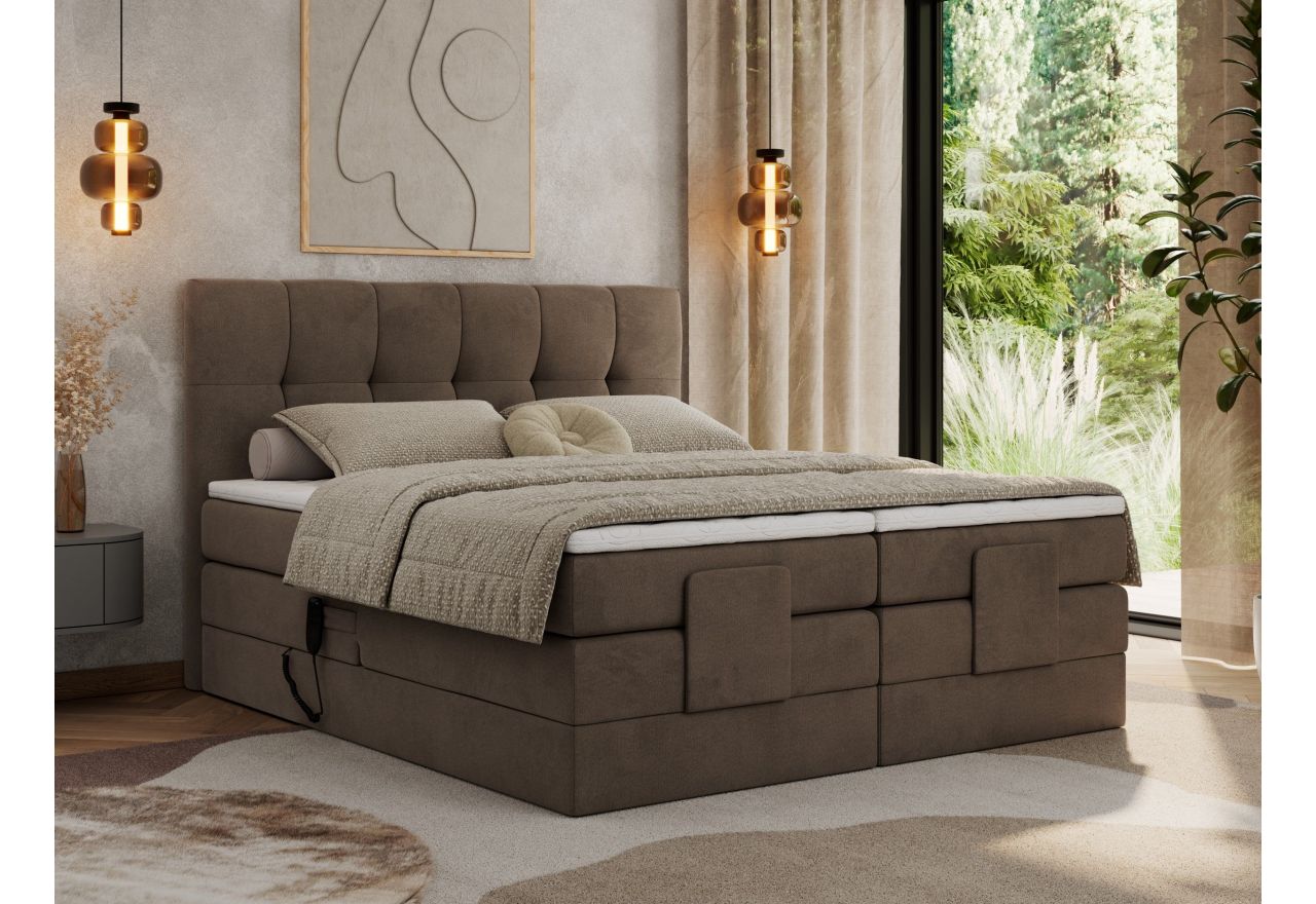 Łóżko kontynentalne VITTORIA 140x200 - H3 - brązowy, welwet - regulacja elektryczna