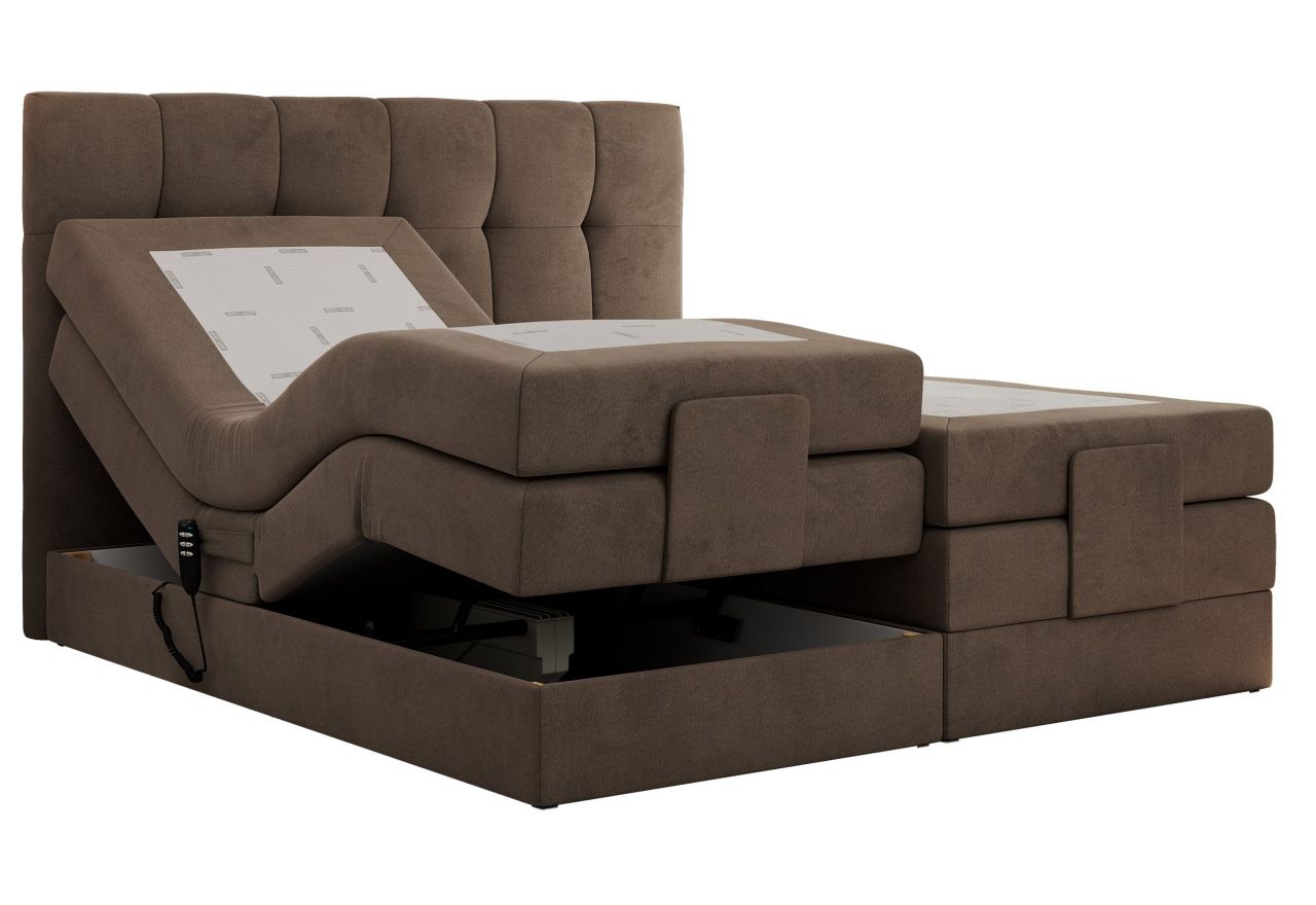 Łóżko kontynentalne VITTORIA 140x200 - H3 - brązowy, welwet - regulacja elektryczna