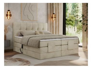 Łóżko kontynentalne VITTORIA 200x200 - H4 - beżowy, welwet - regulacja elektryczna