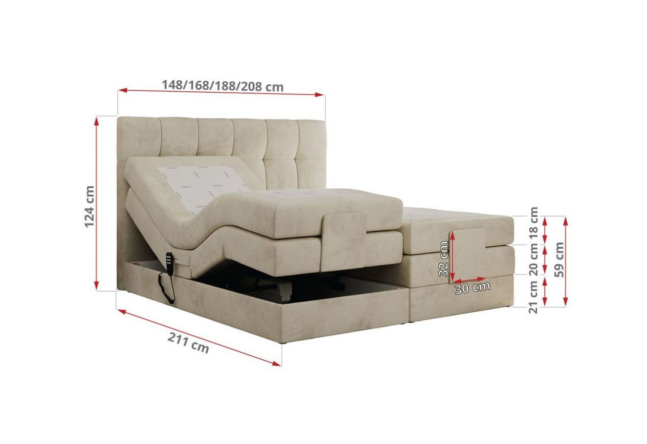 Łóżko kontynentalne VITTORIA 200x200 - H4 - beżowy, welwet - regulacja elektryczna