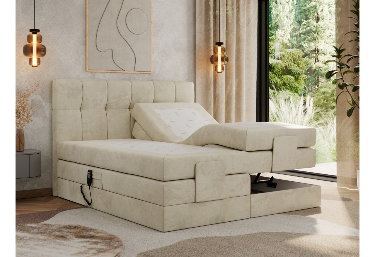 Łóżko kontynentalne VITTORIA 180x200 - H4 - beżowy, welwet - regulacja elektryczna