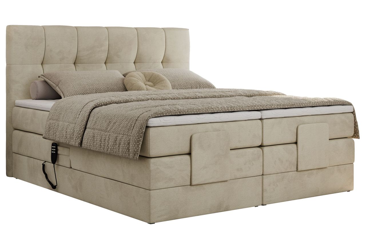Łóżko kontynentalne VITTORIA 140x200 - H4 - beżowy, welwet - regulacja elektryczna