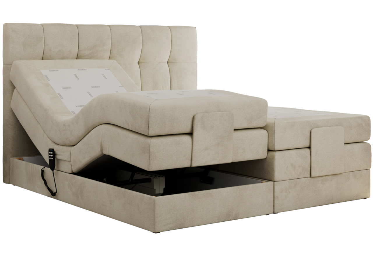 Łóżko kontynentalne VITTORIA 200x200 - H3 - beżowy, welwet - regulacja elektryczna