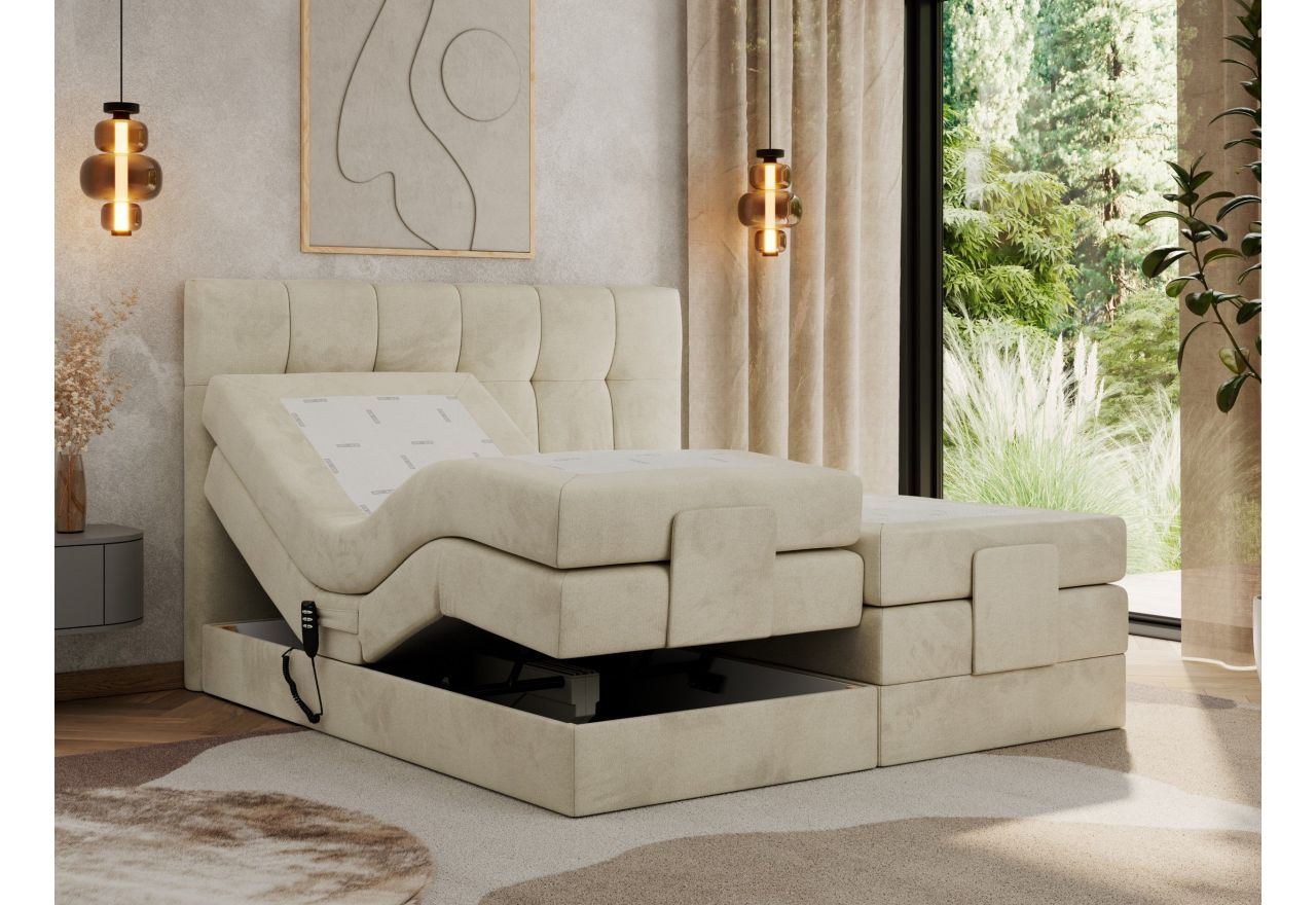 Łóżko kontynentalne VITTORIA 200x200 - H3 - beżowy, welwet - regulacja elektryczna