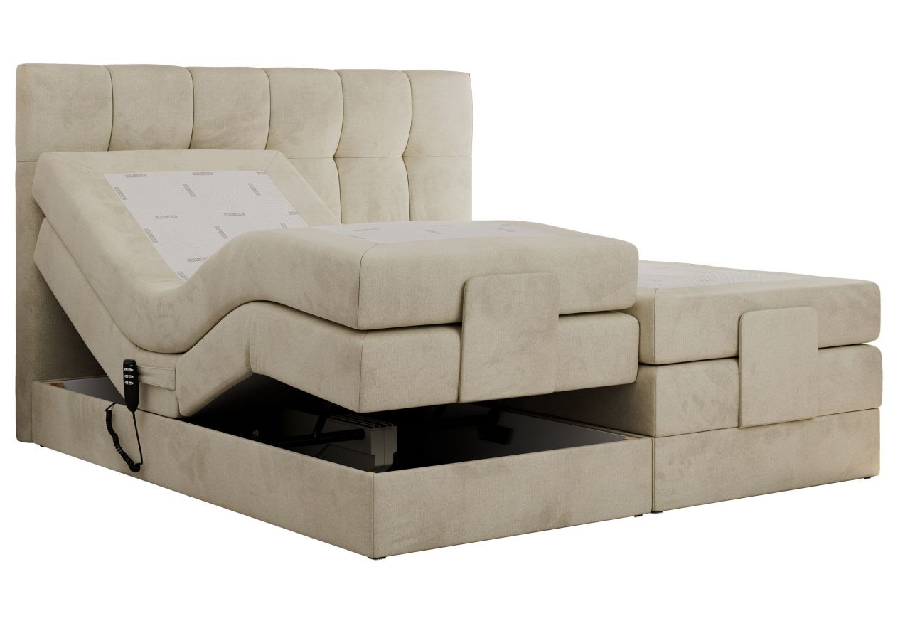 Łóżko kontynentalne VITTORIA 180x200 - H3 - beżowy, welwet - regulacja elektryczna