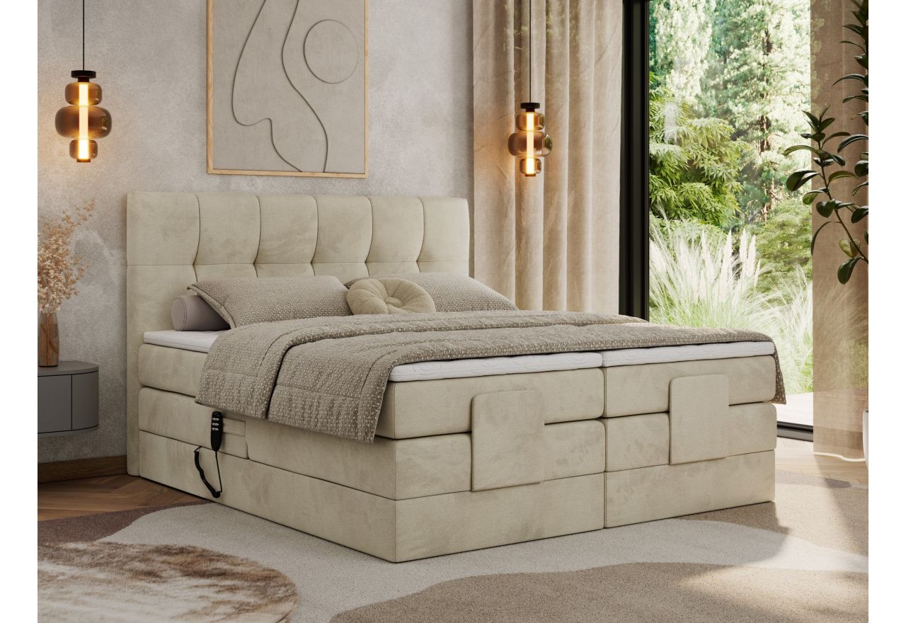 Łóżko kontynentalne VITTORIA 140x200 - H3 - beżowy, welwet - regulacja elektryczna