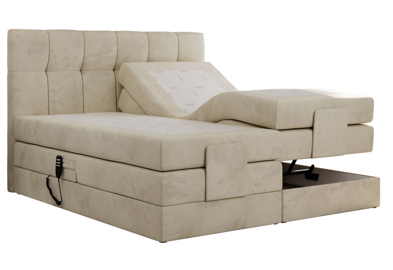 Łóżko kontynentalne VITTORIA 140x200 - H3 - beżowy, welwet - regulacja elektryczna