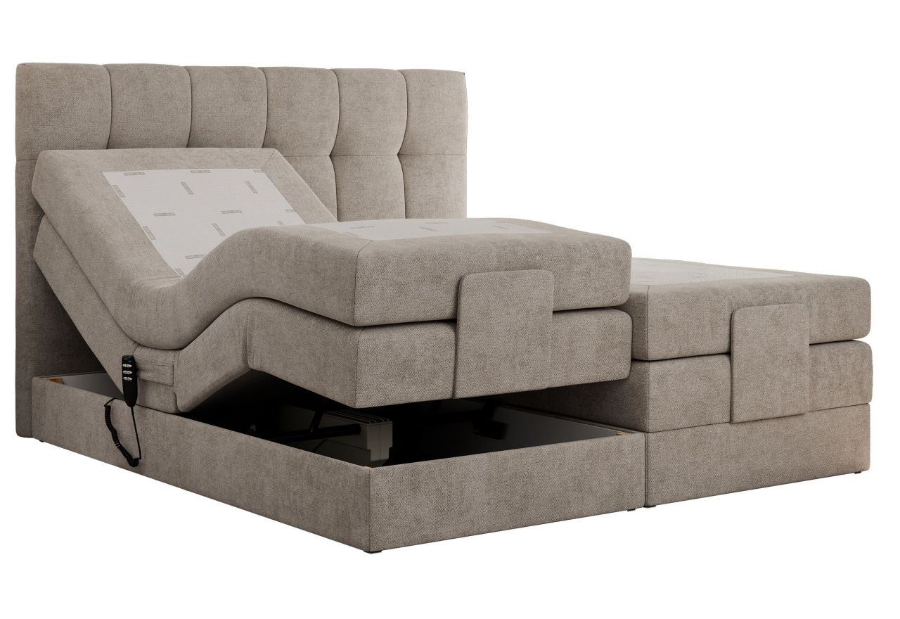 Łóżko kontynentalne VITTORIA 200x200 - H4 - beżowy, struktura - regulacja elektryczna