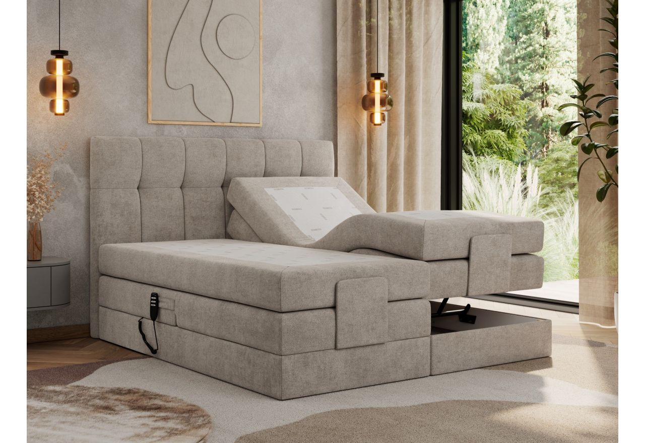 Łóżko kontynentalne VITTORIA 180x200 - H4 - beżowy, struktura - regulacja elektryczna