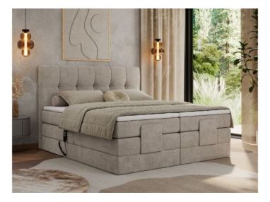 Łóżko kontynentalne VITTORIA 140x200 - H4 - beżowy, struktura - regulacja elektryczna