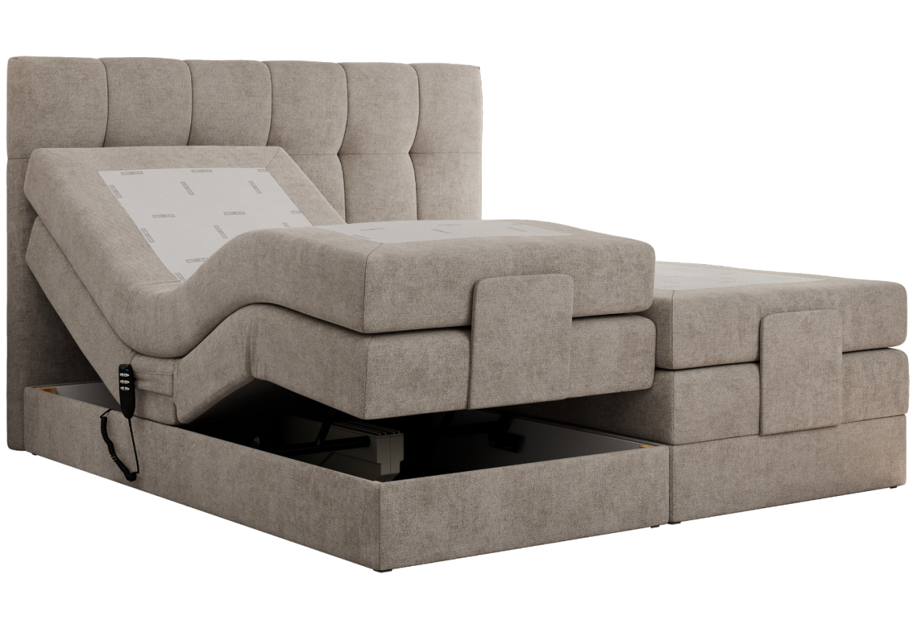 Łóżko kontynentalne VITTORIA 140x200 - H4 - beżowy, struktura - regulacja elektryczna