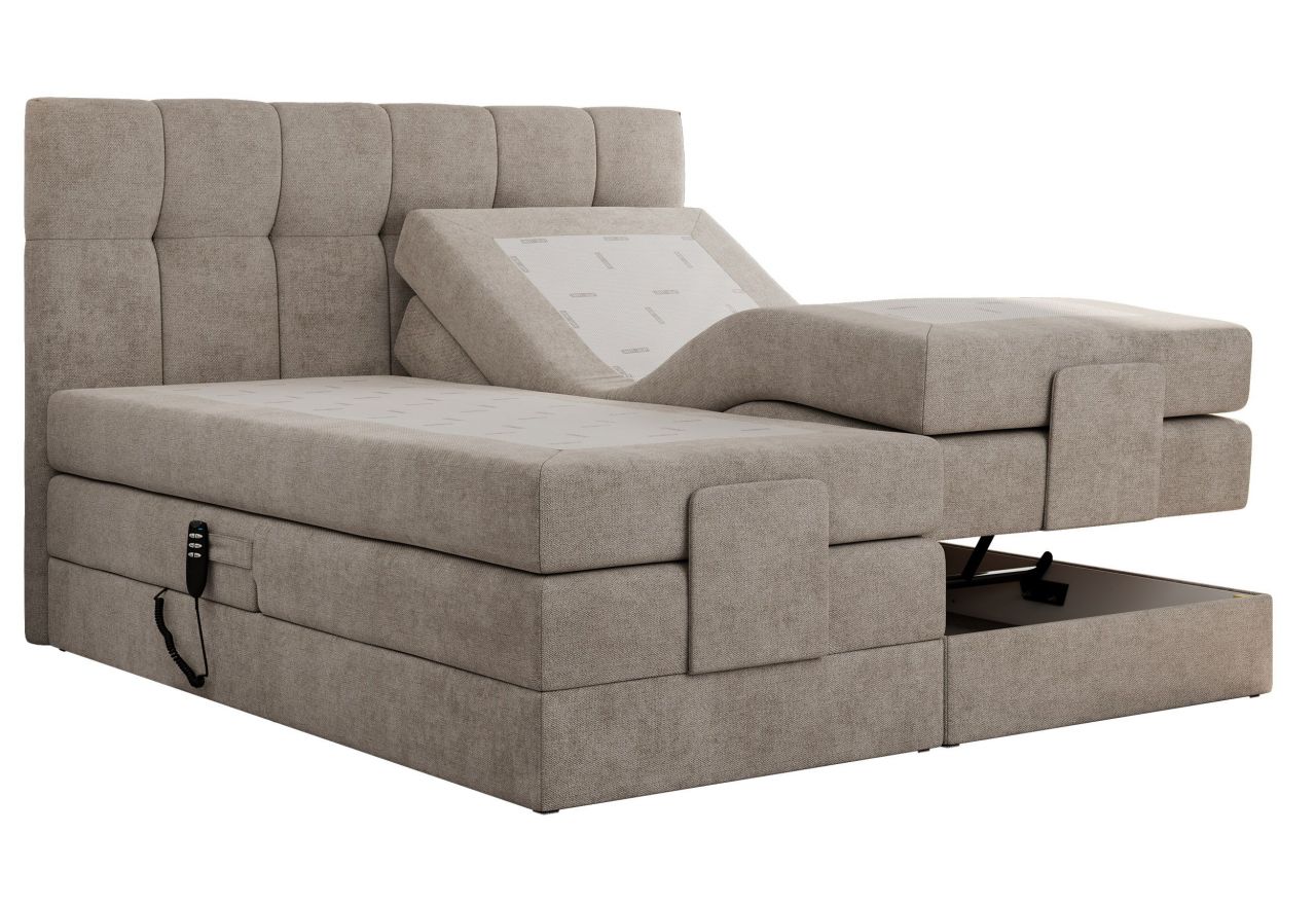 Łóżko kontynentalne VITTORIA 140x200 - H4 - beżowy, struktura - regulacja elektryczna