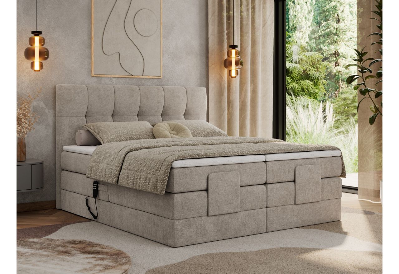 Łóżko kontynentalne VITTORIA 180x200 - H3 - beżowy, struktura - regulacja elektryczna