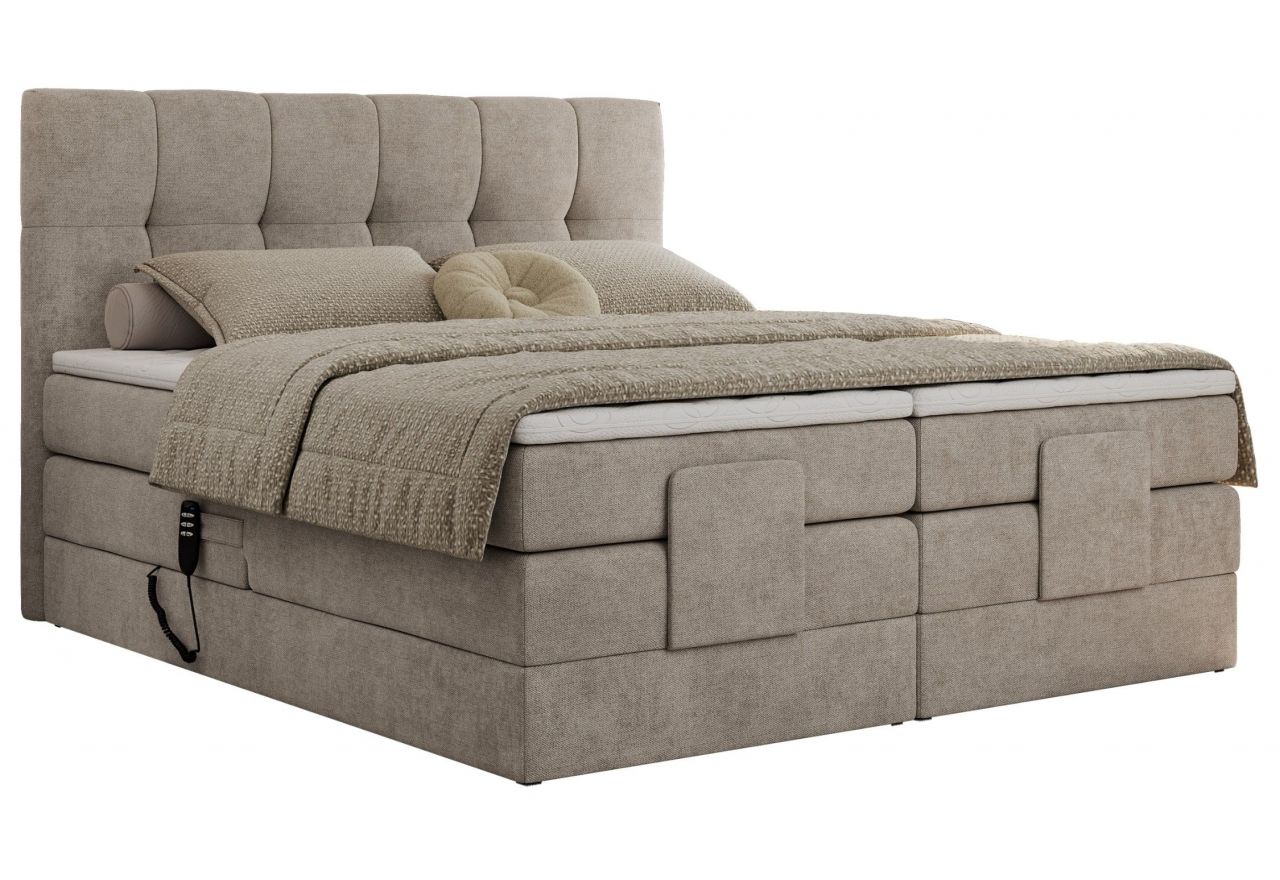 Łóżko kontynentalne VITTORIA 180x200 - H3 - beżowy, struktura - regulacja elektryczna