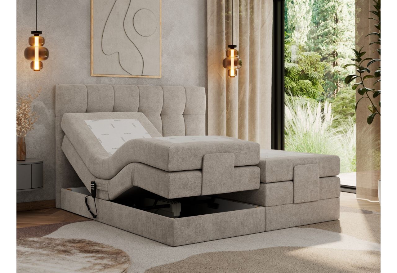 Łóżko kontynentalne VITTORIA 140x200 - H3 - beżowy, struktura - regulacja elektryczna