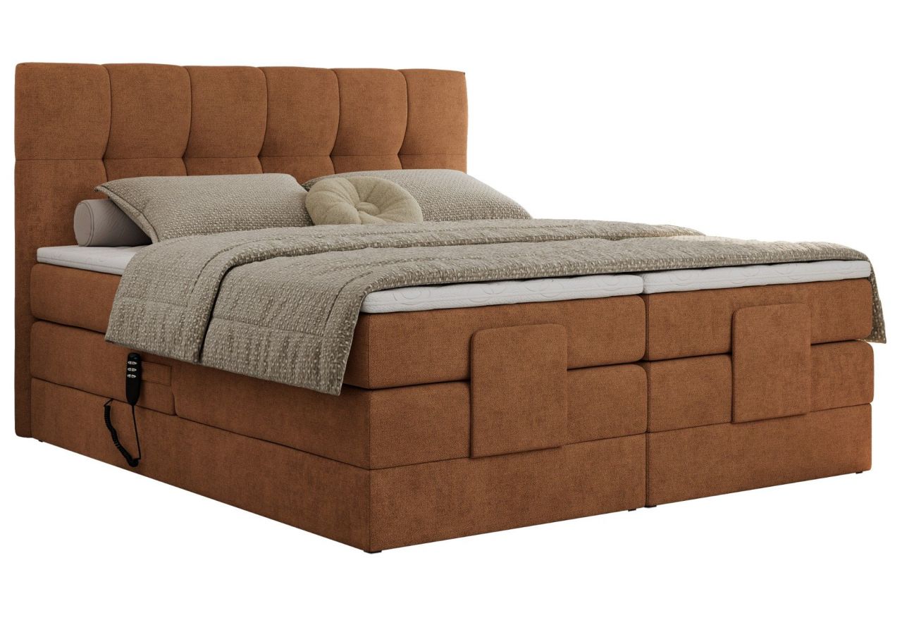 Łóżko kontynentalne VITTORIA 200x200 - H4 - pomarańczowy, struktura - regulacja elektryczna