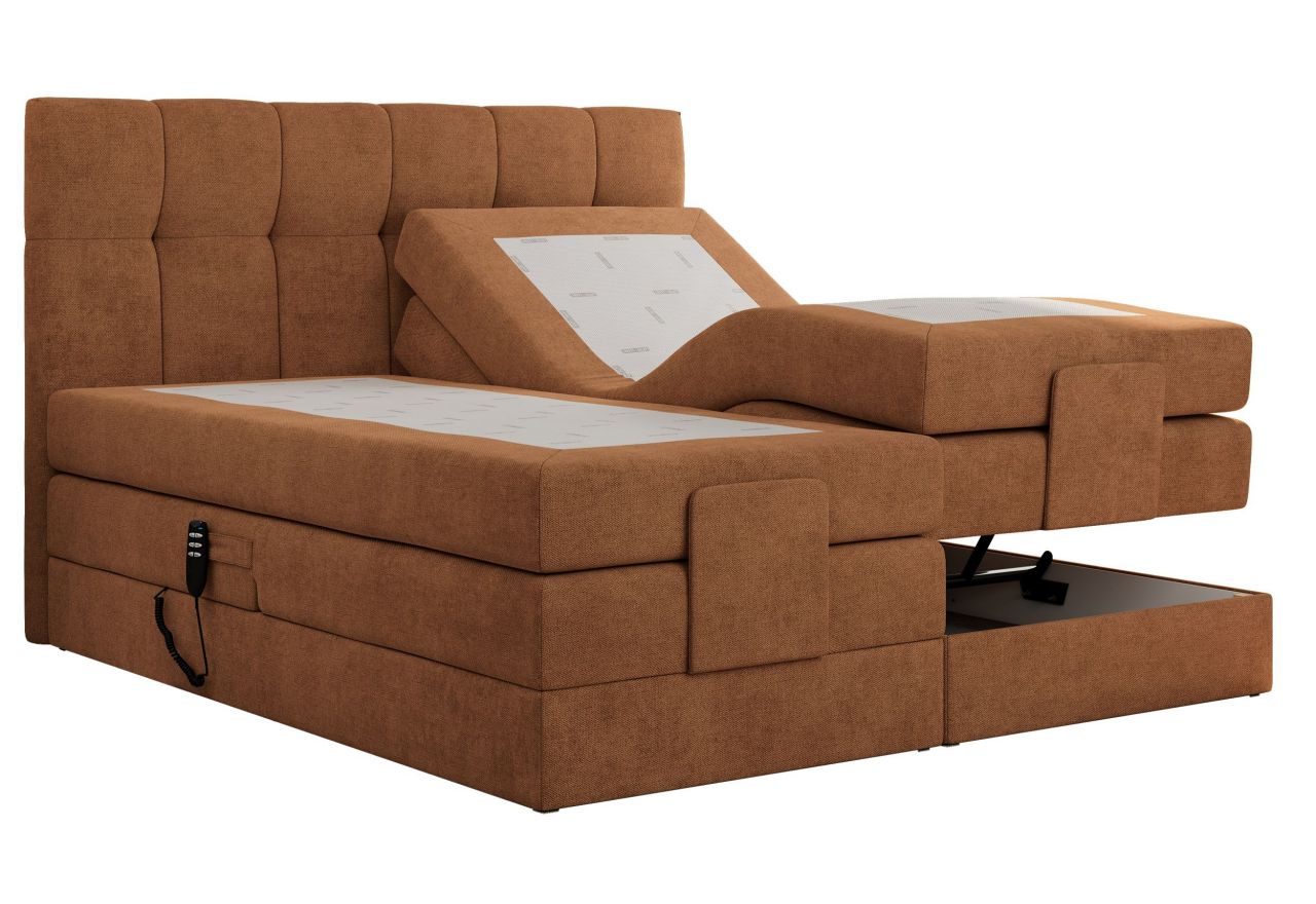 Łóżko kontynentalne VITTORIA 200x200 - H4 - pomarańczowy, struktura - regulacja elektryczna