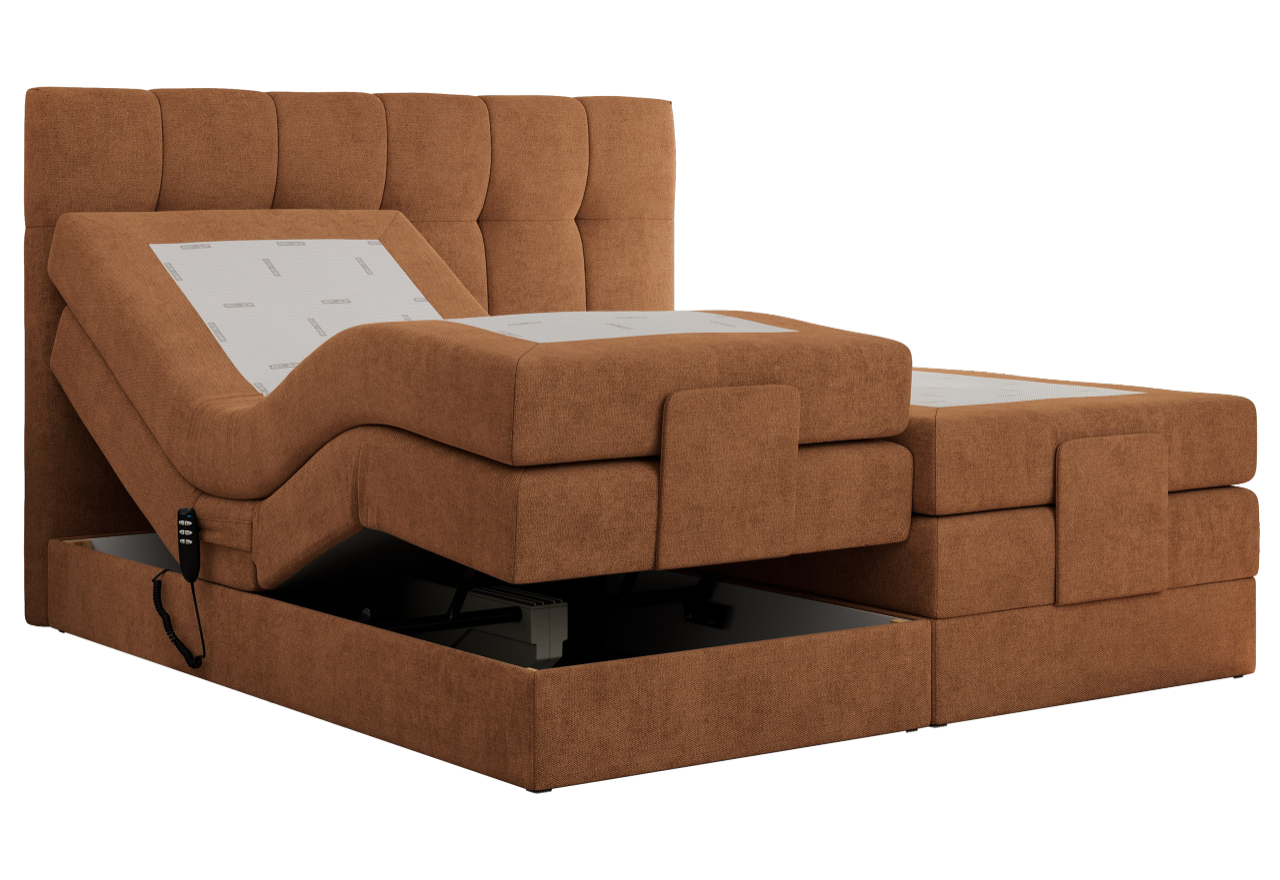 Łóżko kontynentalne VITTORIA 160x200 - H4 - pomarańczowy, struktura - regulacja elektryczna