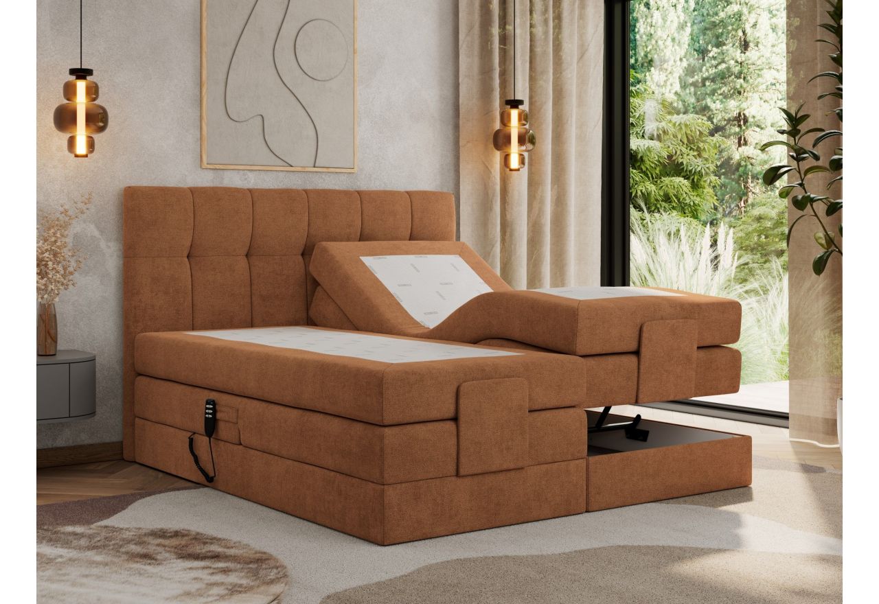 Łóżko kontynentalne VITTORIA 160x200 - H4 - pomarańczowy, struktura - regulacja elektryczna