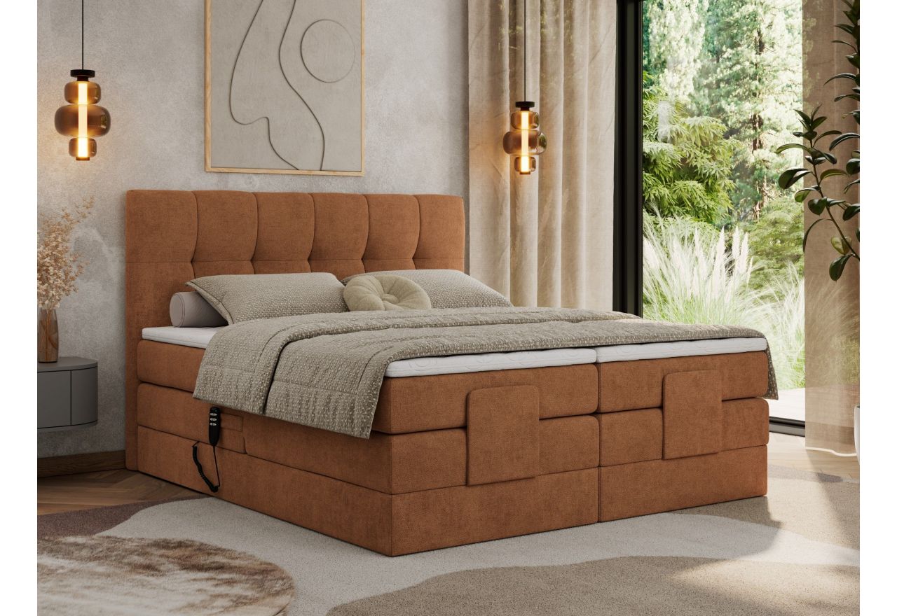Łóżko kontynentalne VITTORIA 200x200 - H3 - pomarańczowy, struktura - regulacja elektryczna