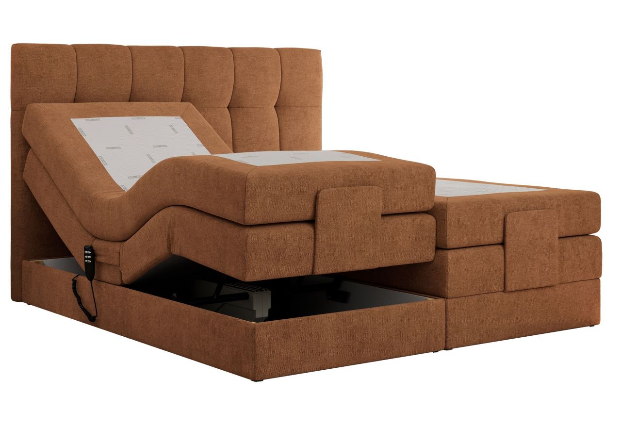 Łóżko kontynentalne VITTORIA 200x200 - H3 - pomarańczowy, struktura - regulacja elektryczna