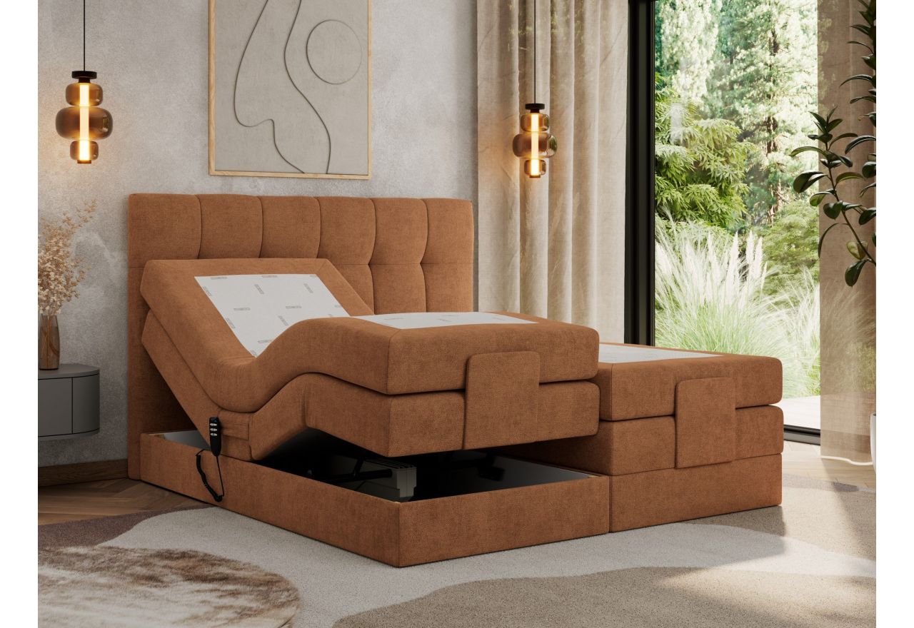 Łóżko kontynentalne VITTORIA 140x200 - H3 - pomarańczowy, struktura - regulacja elektryczna