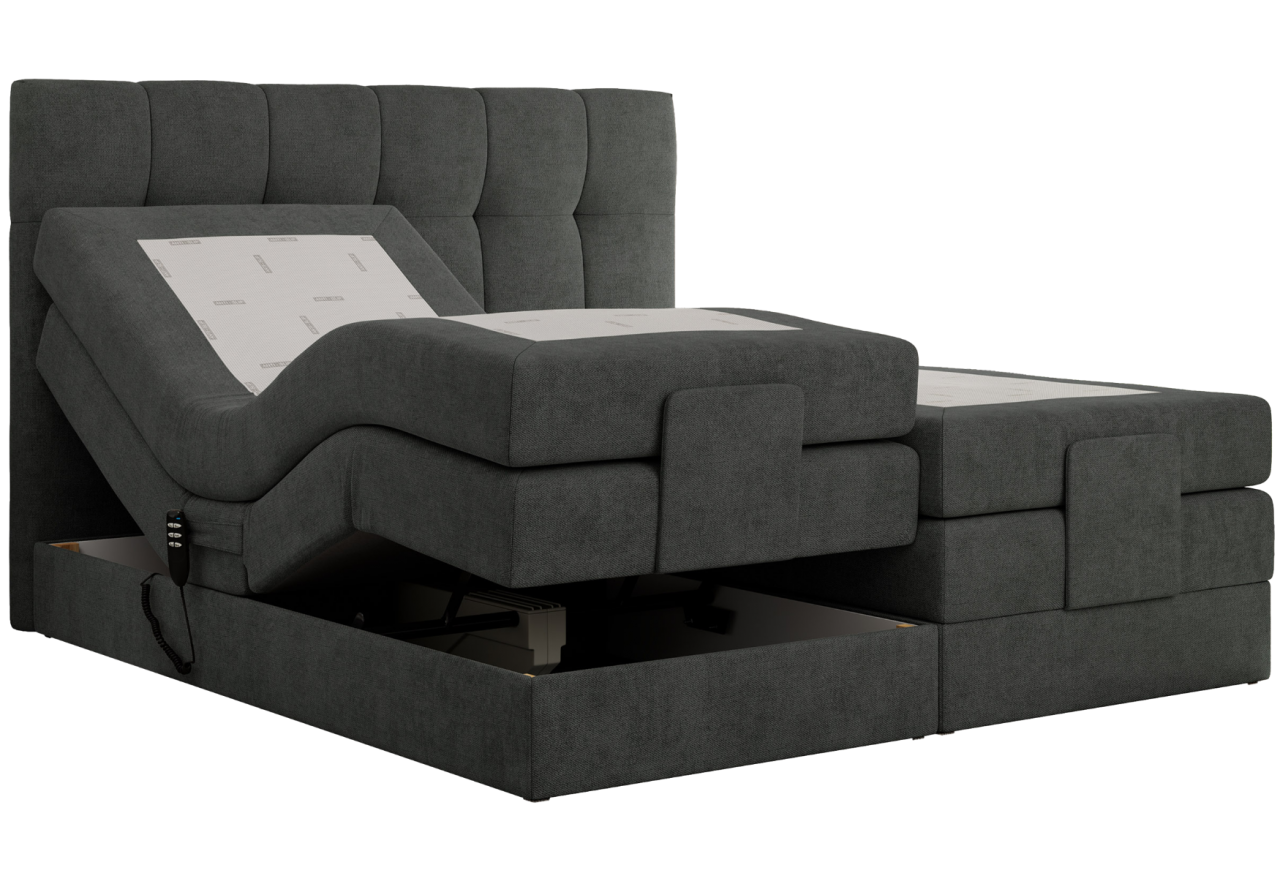 Łóżko kontynentalne VITTORIA 200x200 - H4 - ciemnoszary, struktura - regulacja elektryczna