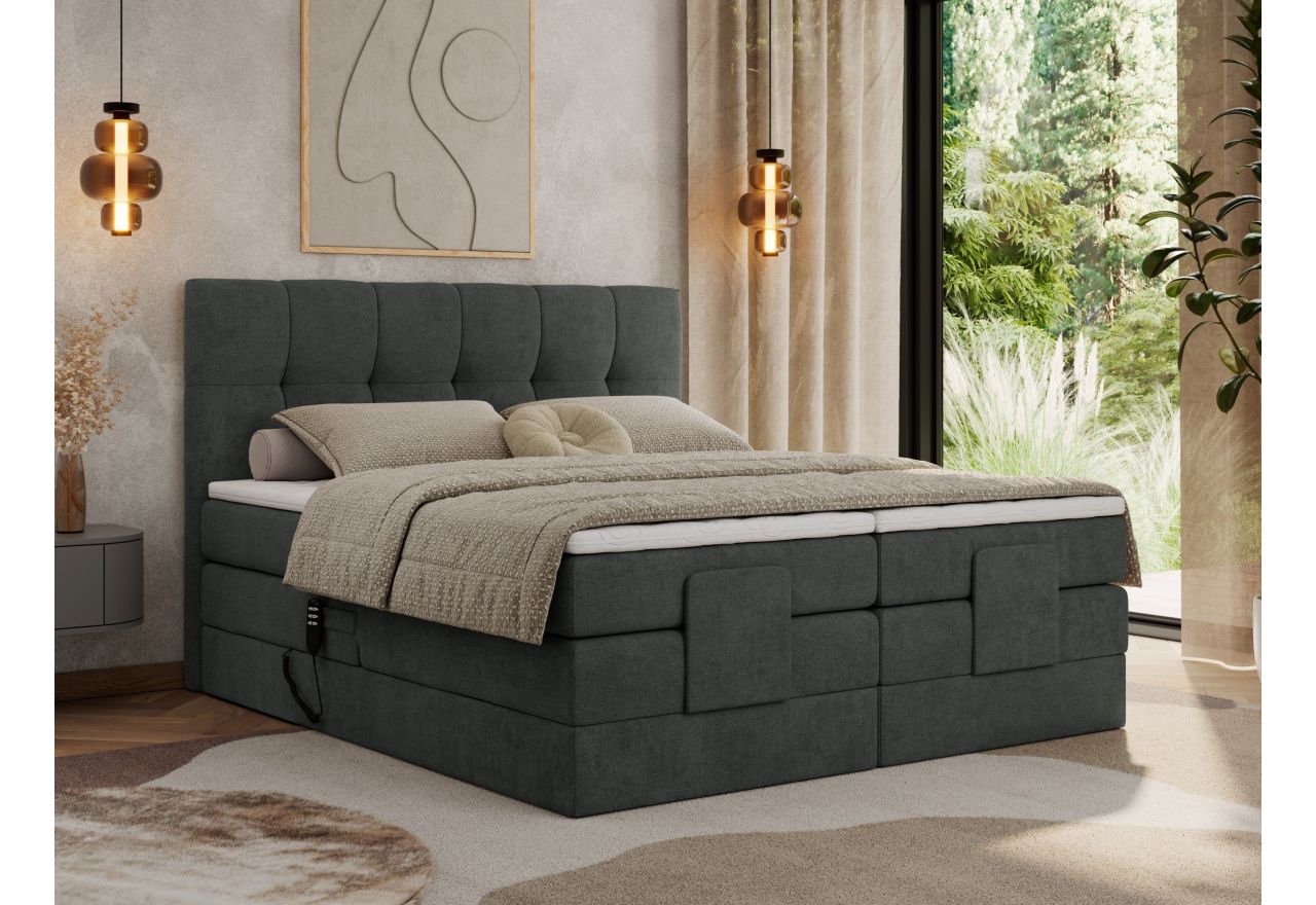 Łóżko kontynentalne VITTORIA 180x200 - H4 - ciemnoszary, struktura - regulacja elektryczna
