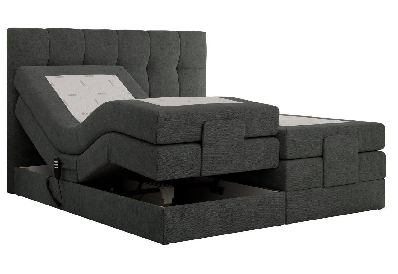 Łóżko kontynentalne VITTORIA 180x200 - H4 - ciemnoszary, struktura - regulacja elektryczna