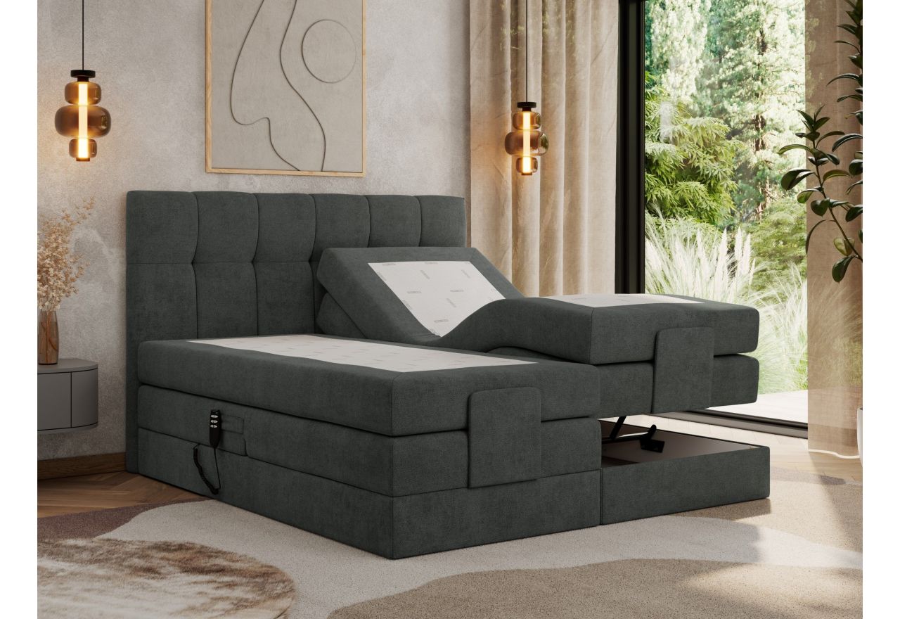 Łóżko kontynentalne VITTORIA 140x200 - H4 - ciemnoszary, struktura - regulacja elektryczna