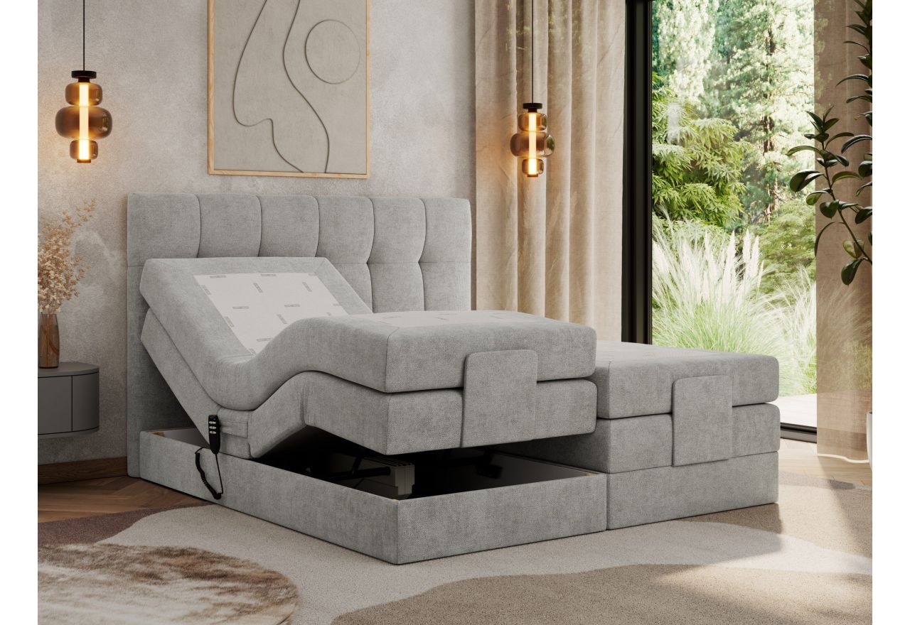 Łóżko kontynentalne VITTORIA 180x200 - H4 - jasnoszary, struktura - regulacja elektryczna