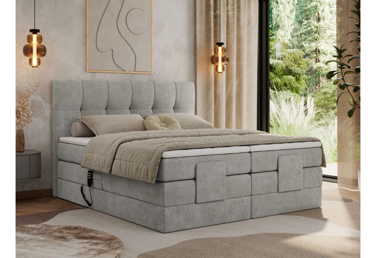 Łóżko kontynentalne VITTORIA 140x200 - H4 - jasnoszary, struktura - regulacja elektryczna