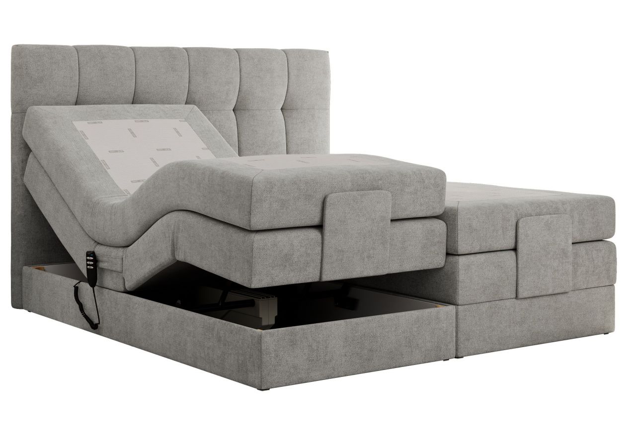 Łóżko kontynentalne VITTORIA 140x200 - H4 - jasnoszary, struktura - regulacja elektryczna