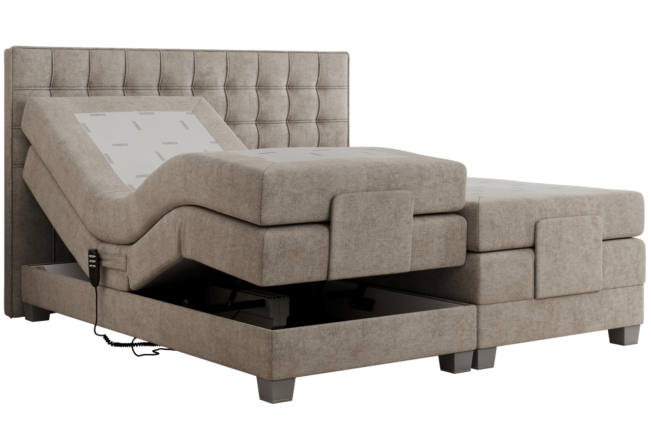 Łóżko kontynentalne, elektrycznie sterowane z pilota - ELECTRO 200x200 - H4 - beżowy, struktura