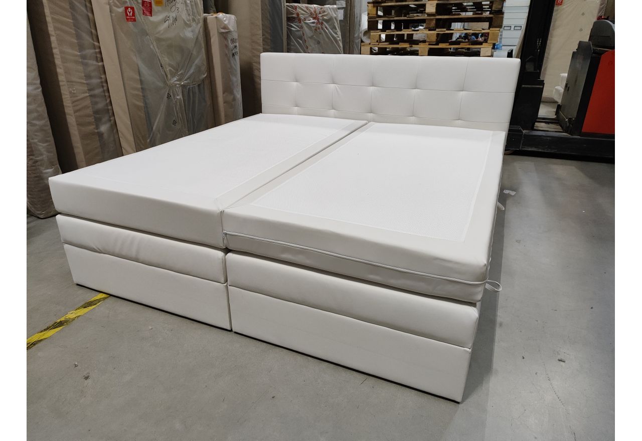 Łóżko kontynentalne LUKA KING 200x200 - Soft 17 - biała ekoskóra - OUTLETU