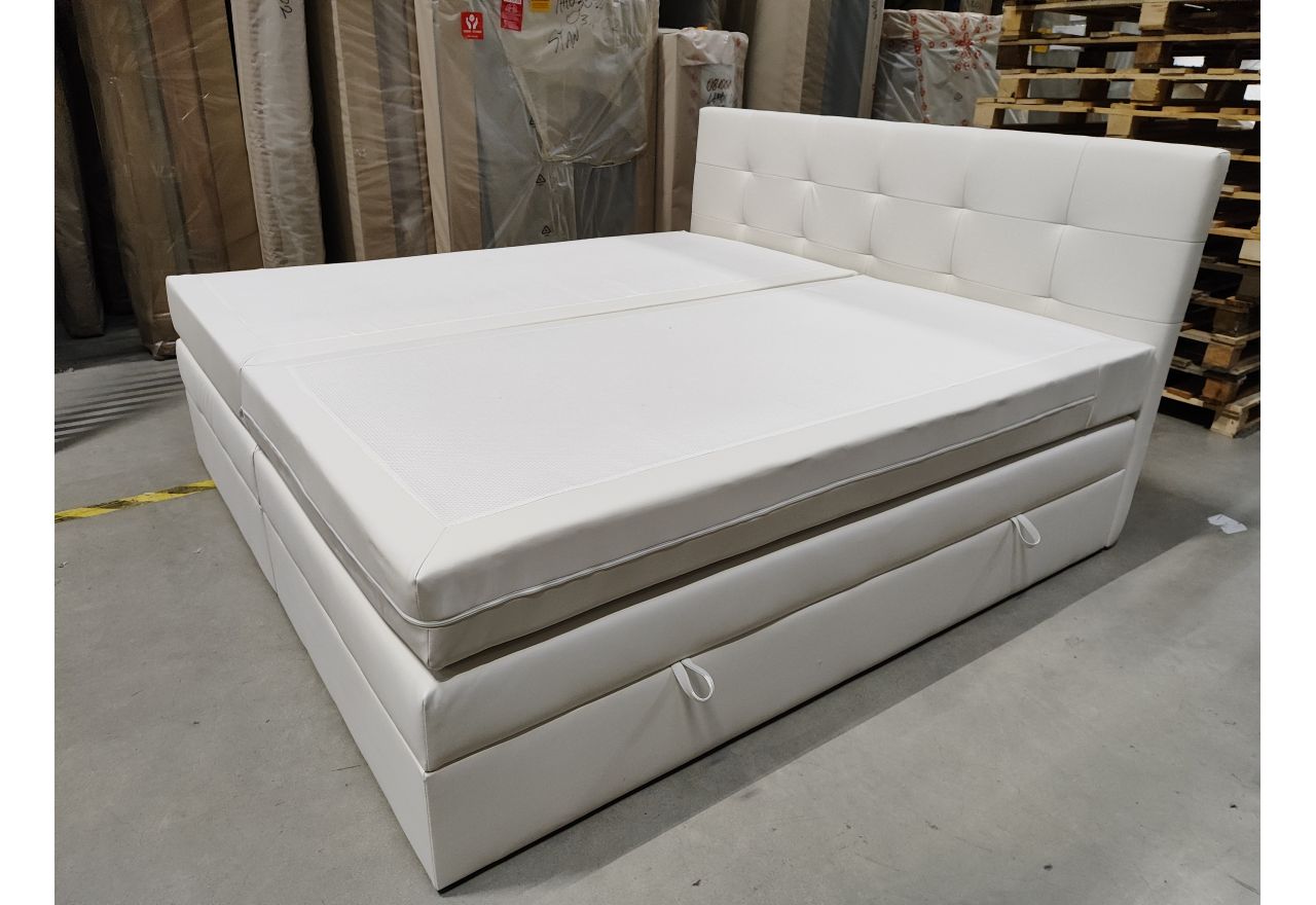 Łóżko kontynentalne LUKA KING 200x200 - Soft 17 - biała ekoskóra - OUTLETU