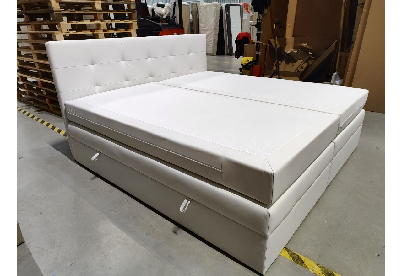 Łóżko kontynentalne LUKA KING 200x200 - Soft 17 - biała ekoskóra - OUTLETU