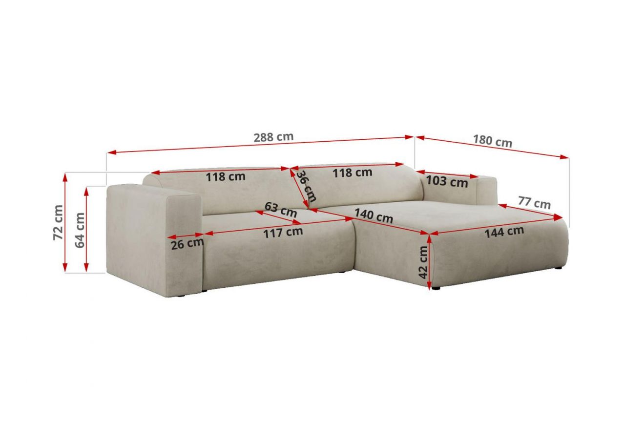 Narożnik PASADENA L - Monolith 02 - beżowy - OUTLETU