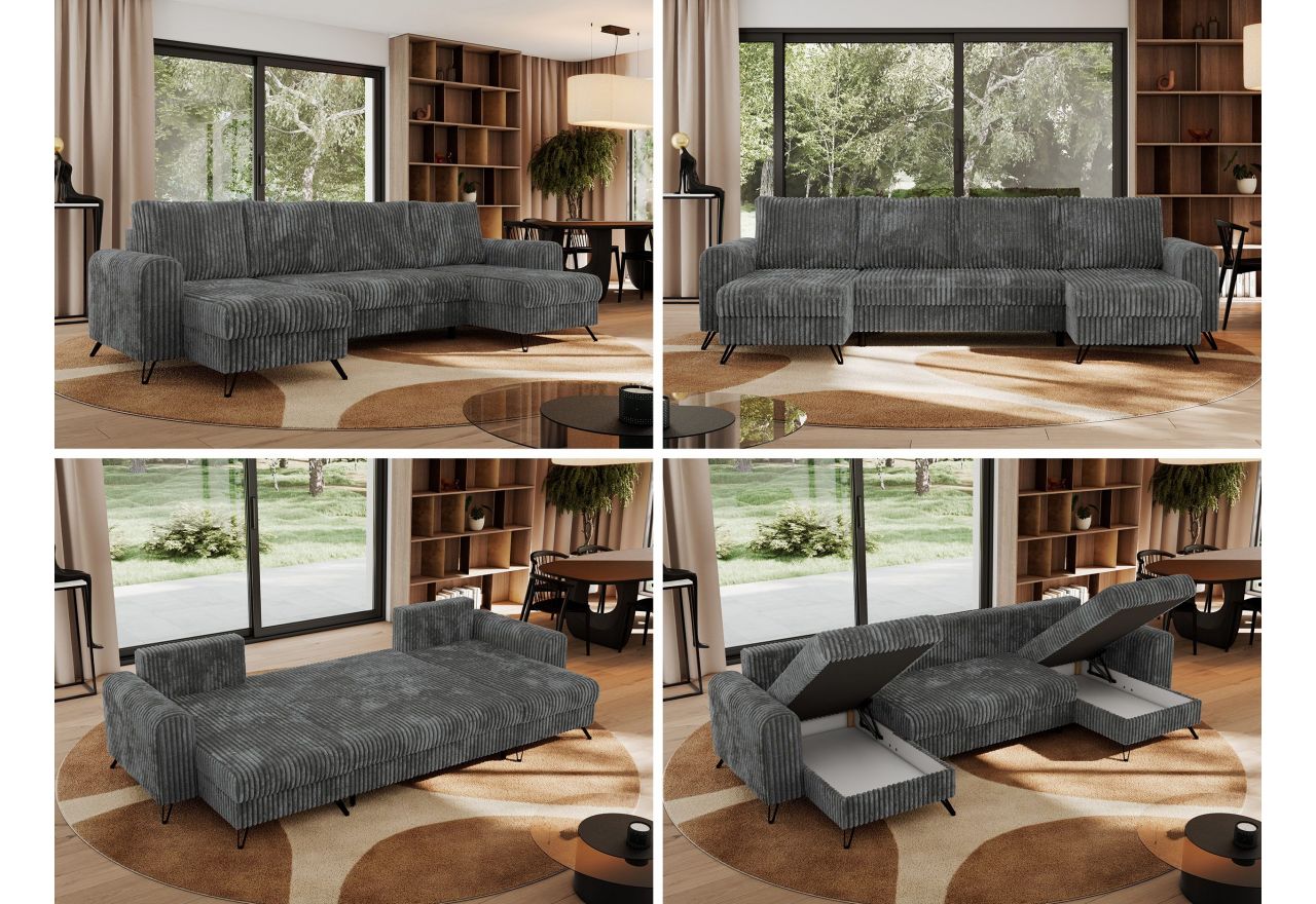 Narożnik AXEL U - uniwersalny - szary, sztruks